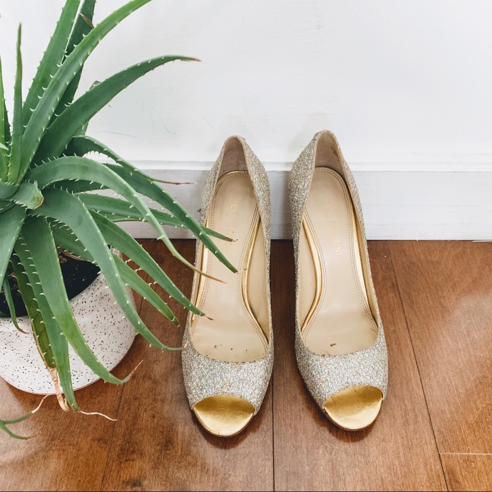 Enzo Angiolini | Sparkly peep toe, gold stilettos